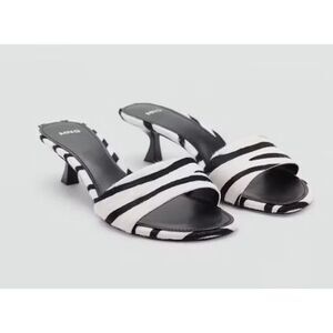 MNG by Mango Zebra Print fur Kitten Heel Slingback Sandals 40 8.5-9 NEW